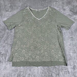 CJ Banks Womens 1X Sage Green Gold Accents Lagenlook